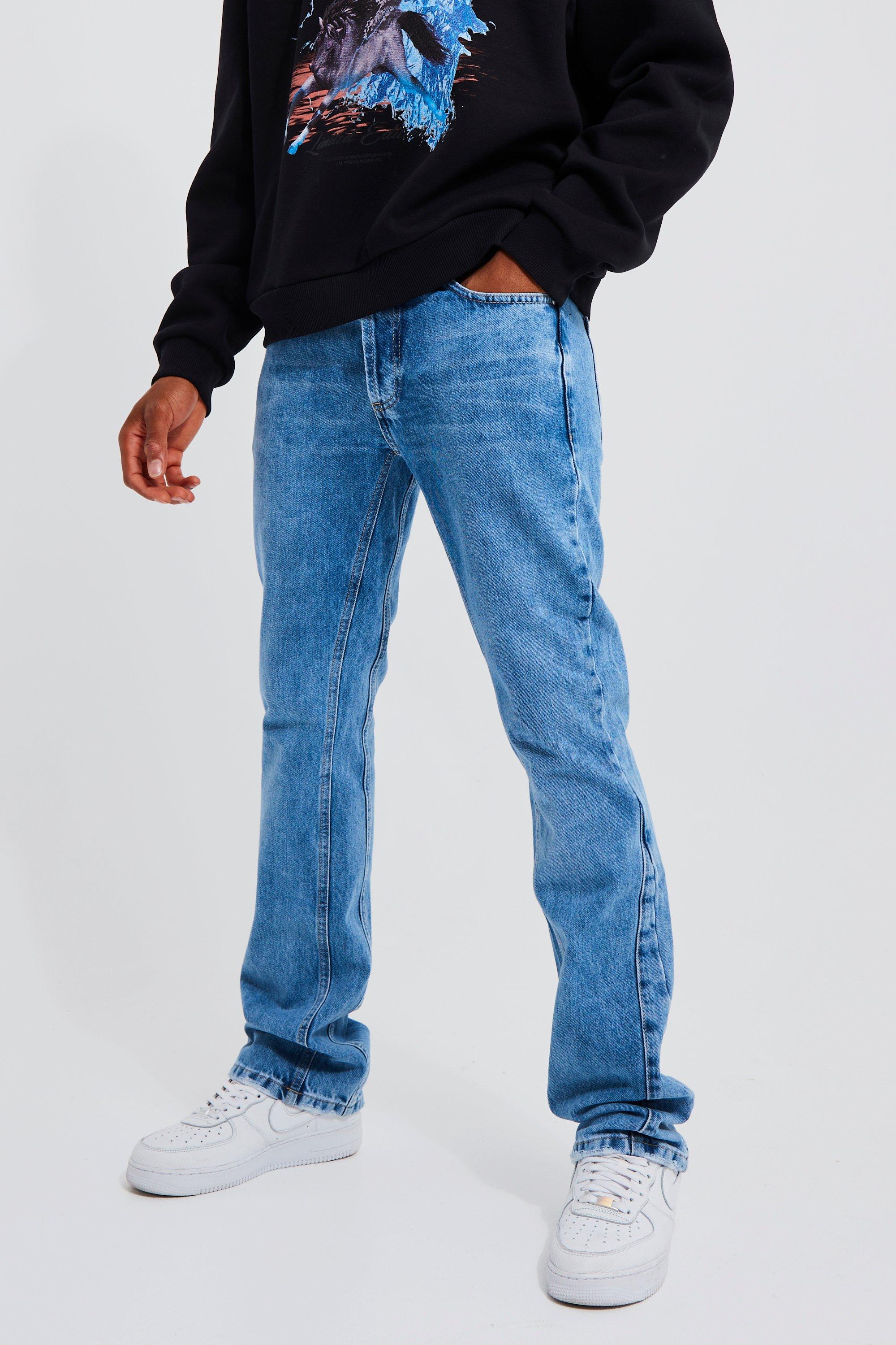 Mens Blue Skinny Flare Panel Insert Jeans, Blue